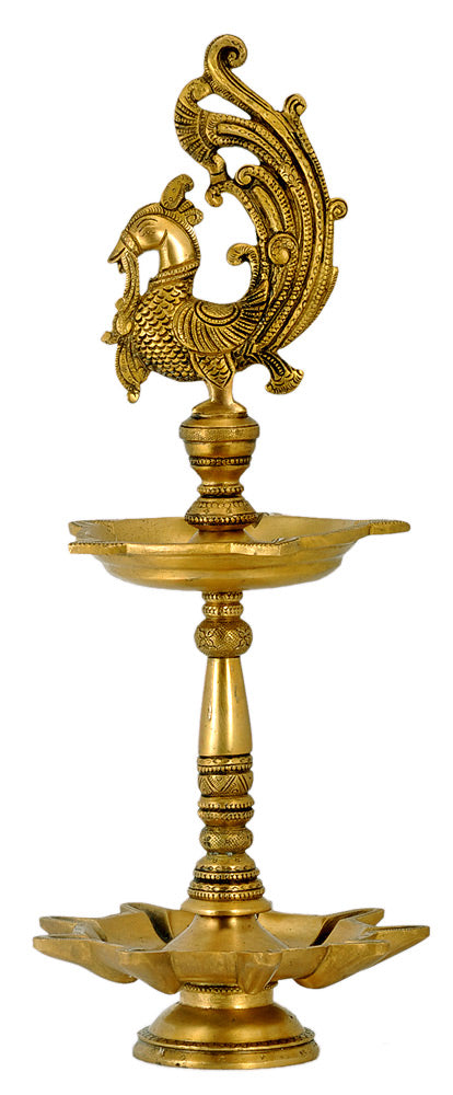 Ornamental Brass Lamp Deepam with Bird
