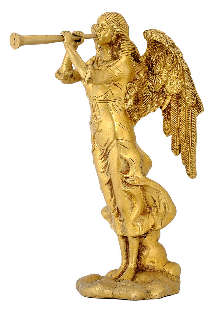 Trumpet Blowing Angel Brass Sculpture