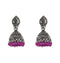 Magenta Beads Traditional Indian Style Sliver Color Jhumki Earrings