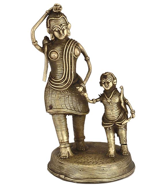 Lady with Child - Dhokra Statue