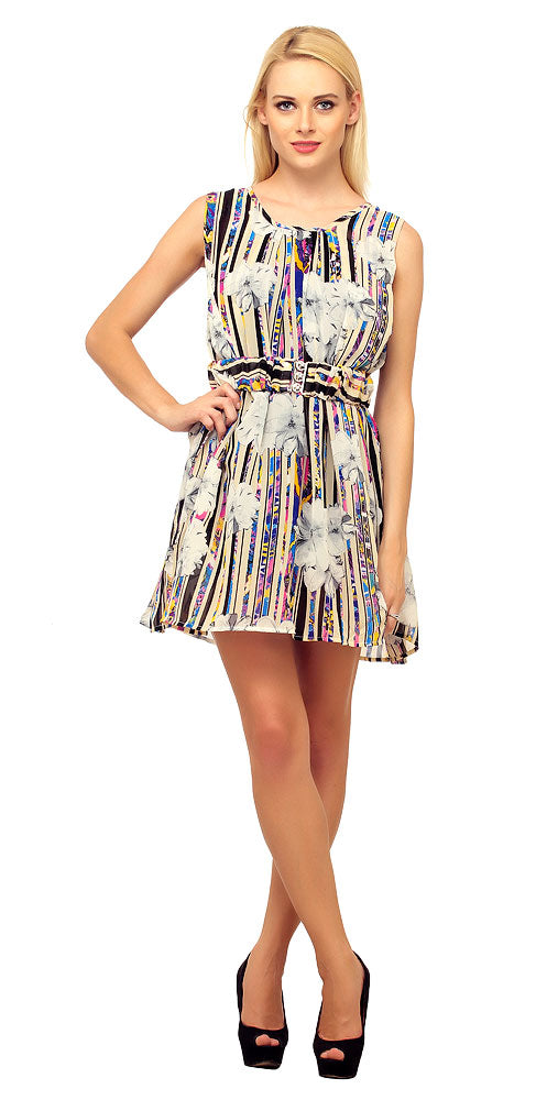 Blue Stripe Floral Summer Dress