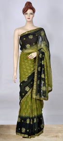 Olive Bottle Green Saree with Sequins and Thread Work