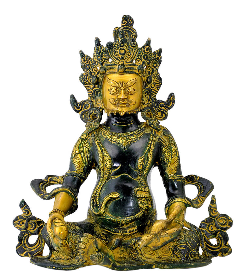 Seated Lord Kuber Antiquated Brass Statue 10"