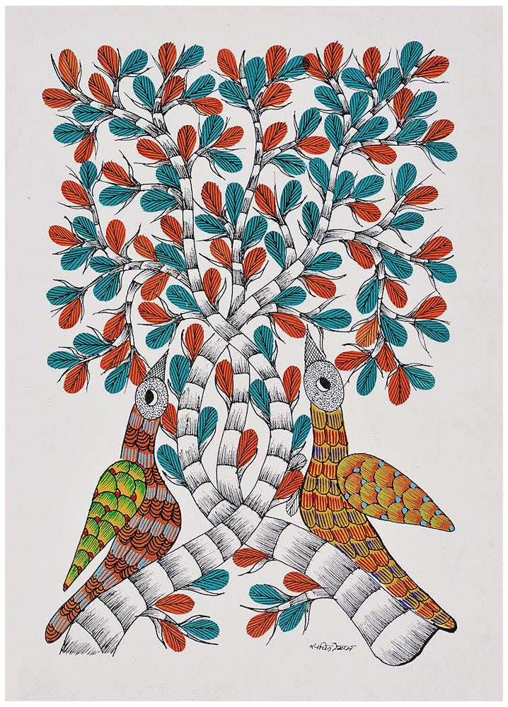 Tree of Life with Birds - Folkart Gond Painting