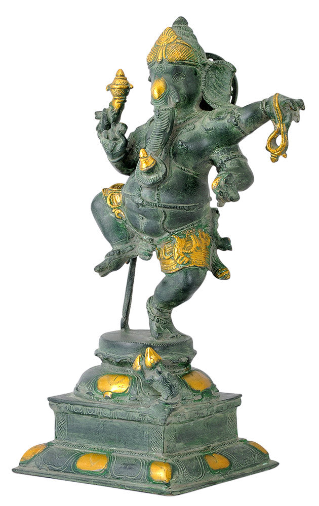 'Lambodar Ganesha' Brass Sculpture in Antique Bronze Finish