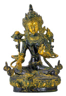 Seated Devi Tara Antiquated Brass Statue 8"