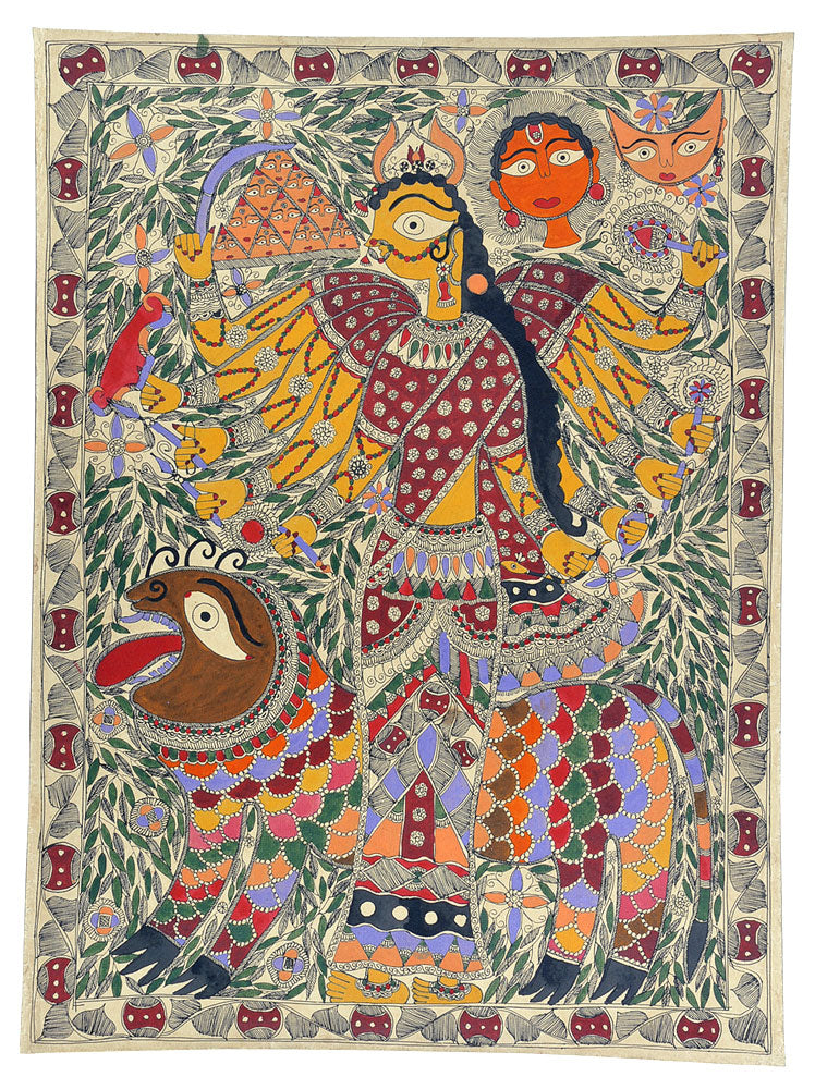 Ten Armed Devi Durga - Traditional Madhubani Painting