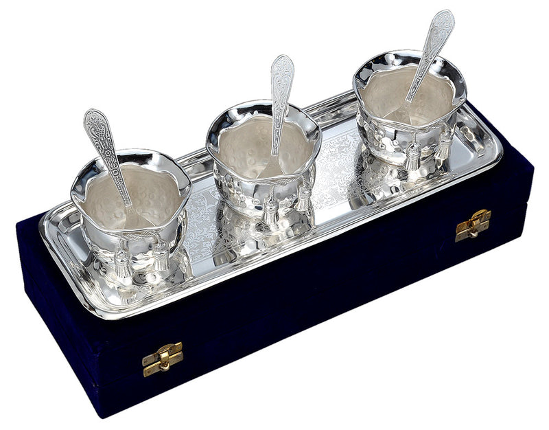 Silver Plated Dessert Bowl Set with Tray