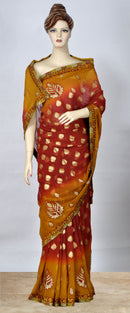Red & Orange Saree with All-Over Bootis