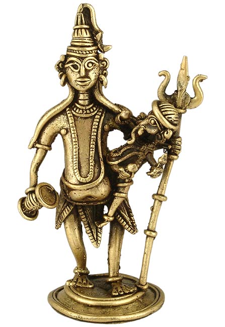 Dhokra Statue - Lord Shiva Holding Baby Ganesh