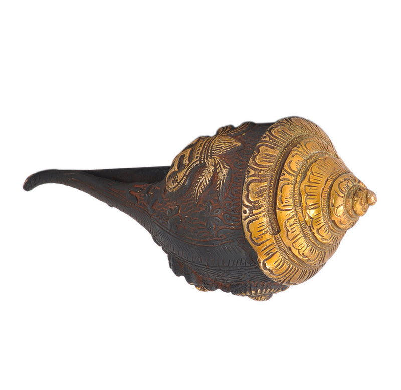 Shri Lakshmi Narayan Engraved Brass Conch for Puja Altar