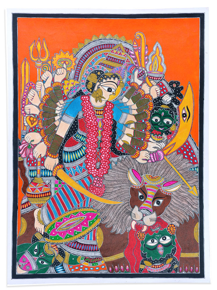Goddess Durga as Mahishasura Mardini - Madhubani Painting