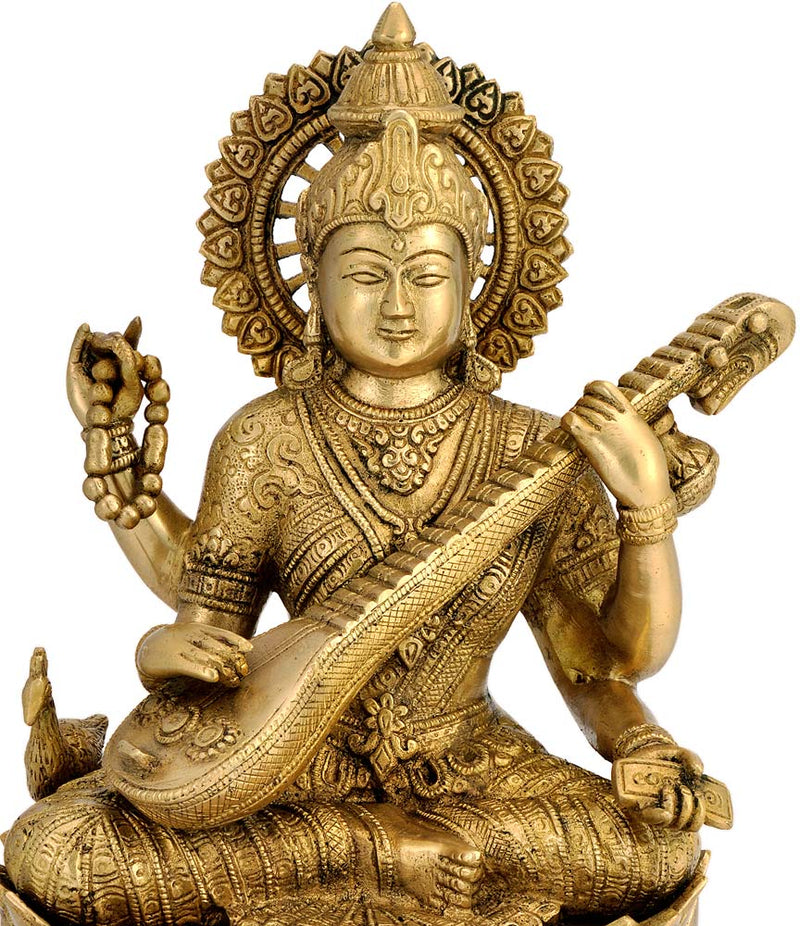 Veena Vadini Ma Saraswati - Brass Sculpture