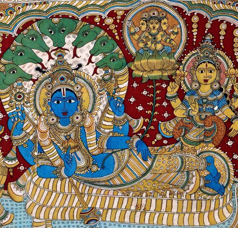 Vishnu on Sheshshaya - Cotton Kalamkari Painting