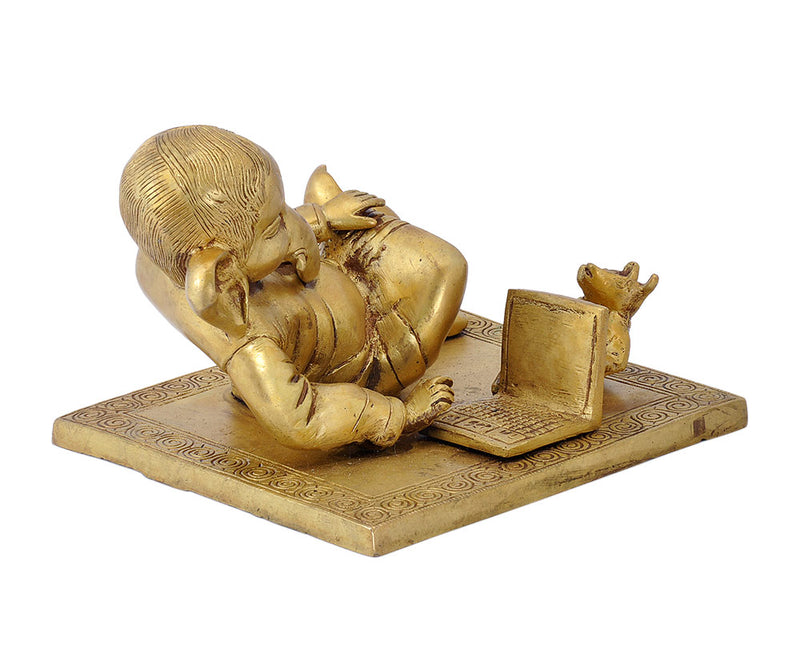 Lord Ganesha Operating Laptop - Brass Statue 7"