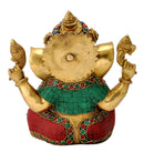 Benevolent God Ganpati Turquoise Coral Ornate Sculpture