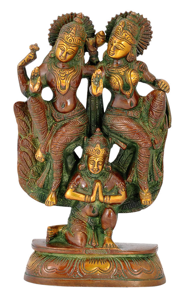 Lord Lakshmi Narain Seated on Garuda - Brass Statue 8"
