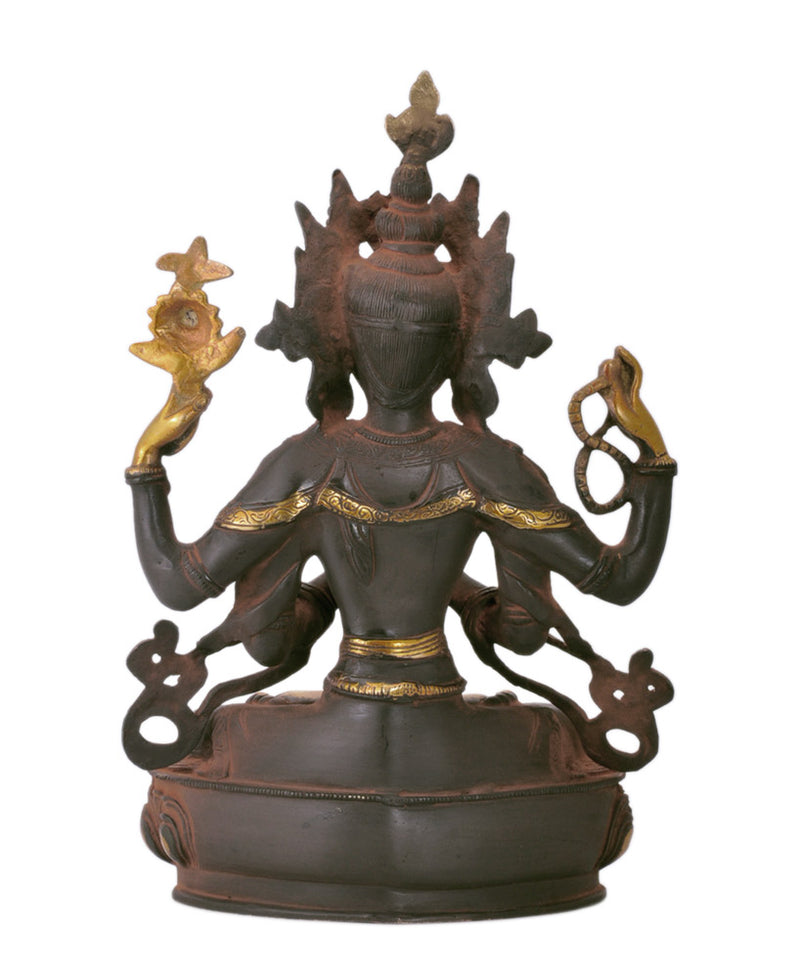 Avalokiteshvara Bodhisattva - Antiquated Brass Statuette