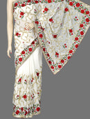 Cream Saree with Embroidered Flowers and Sequins All-Over