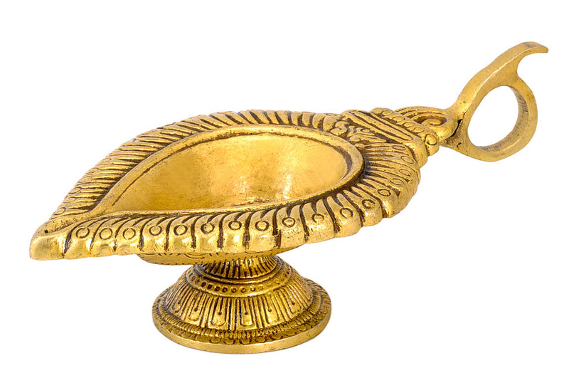 "Wick Lamp" Brass Floral Diya with Handle