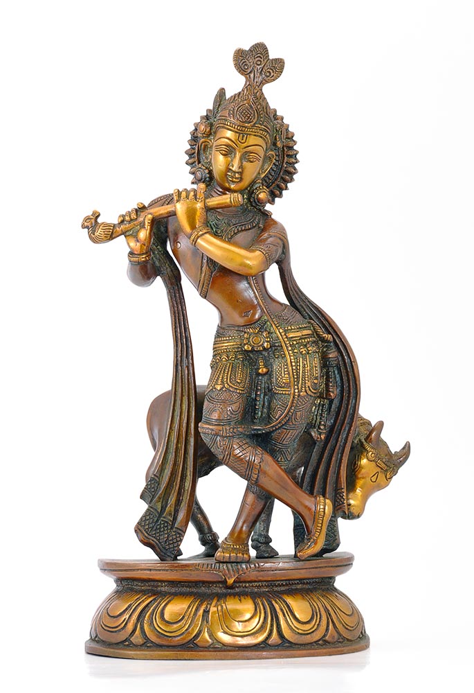 Gau Gopal Krishna Statue in Golden Brown Finish