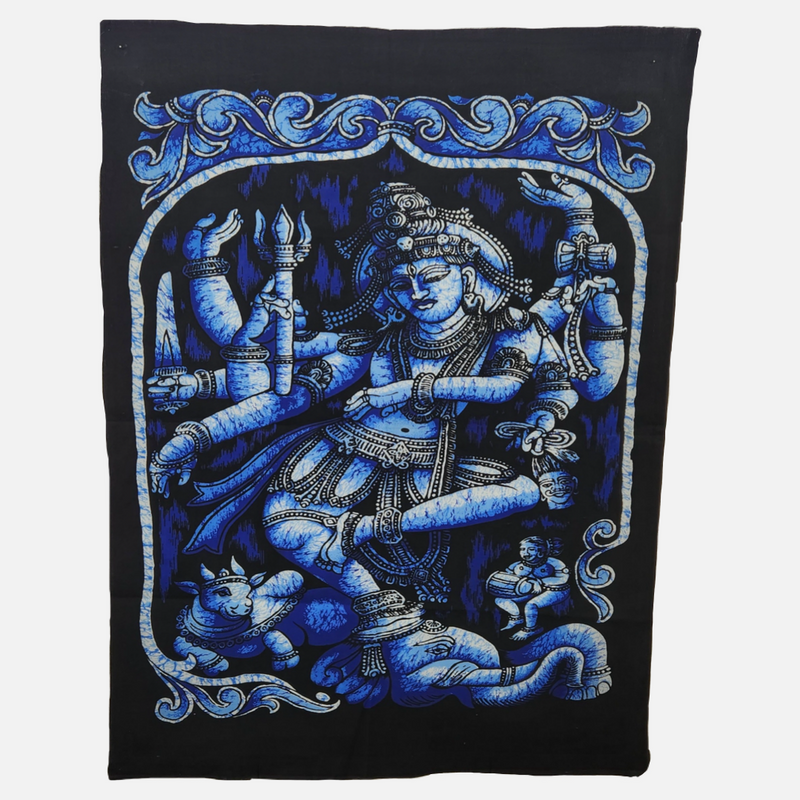 Dancing Shiva Batik Tapestry on Cotton Fabric (30 x 22")