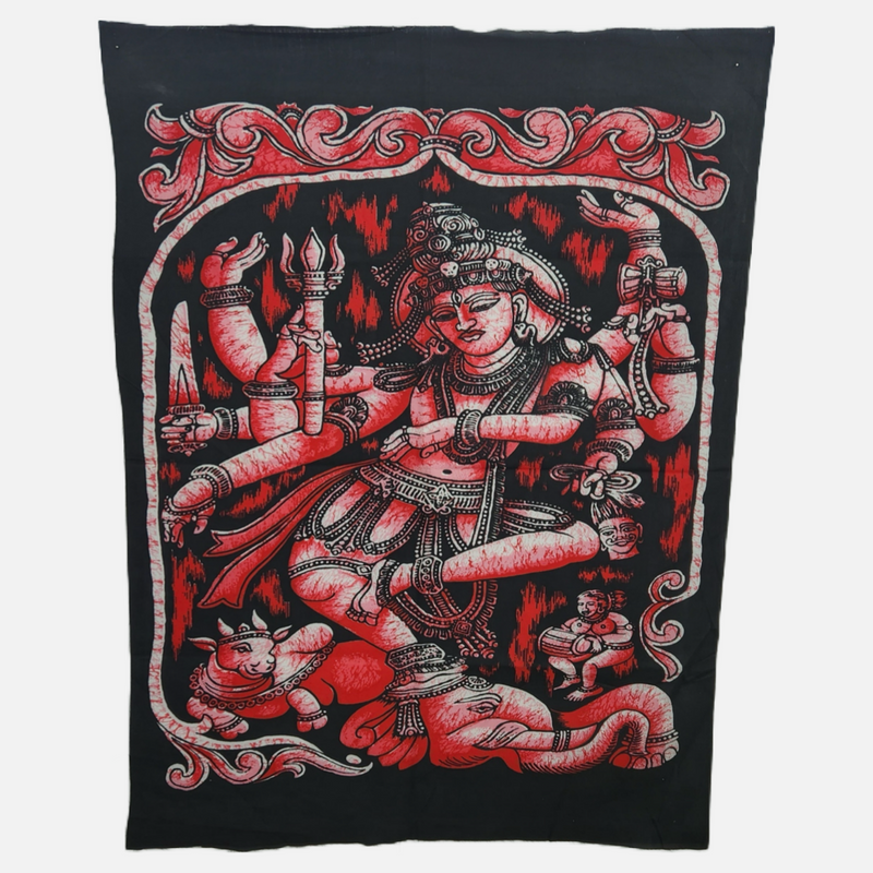 Dancing Shiva Batik Tapestry on Cotton Fabric (30 x 22")