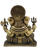 A small brass Lord Ganesha idol shown from the back, featuring a golden finish with detailed 