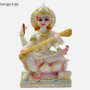 Goddess Saraswati Mata Sitting on Lotus; Polymarble