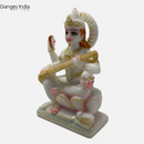 Goddess Saraswati Mata Sitting on Lotus; Polymarble