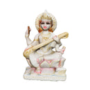 Goddess Saraswati Mata Sitting on Lotus; Polymarble