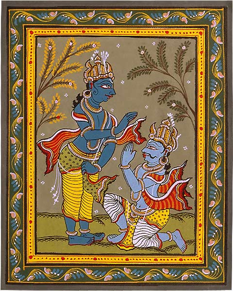Lord Krishna and Arjuna - Patachitra Painting