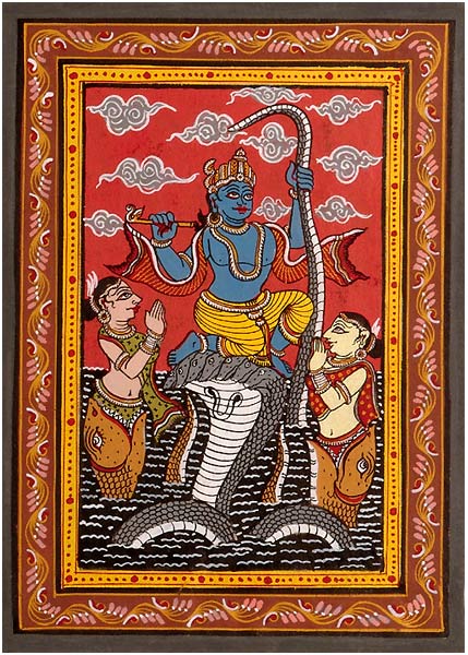 Krishna Punishes Kaliya - Paata Painting