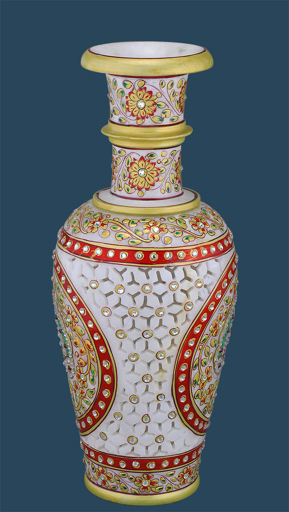 Hand Painted Marble Vase with Jali Cut Work