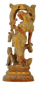 Ancient Indian Princess and Bird - Decorative Brass Showpiece
