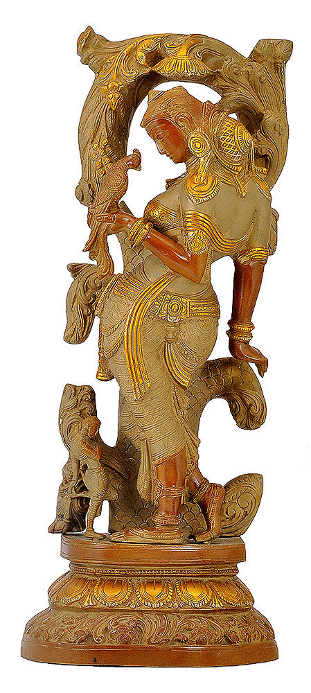 Ancient Indian Princess and Bird - Decorative Brass Showpiece