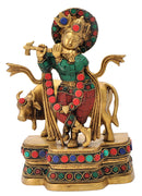Lord Krishna Playing Flute Brass Sculpture