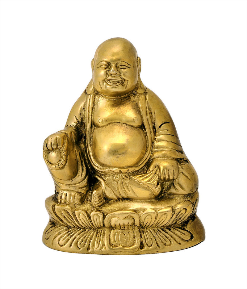 Golden Laughing Buddha Brass Sculpture 5.25"