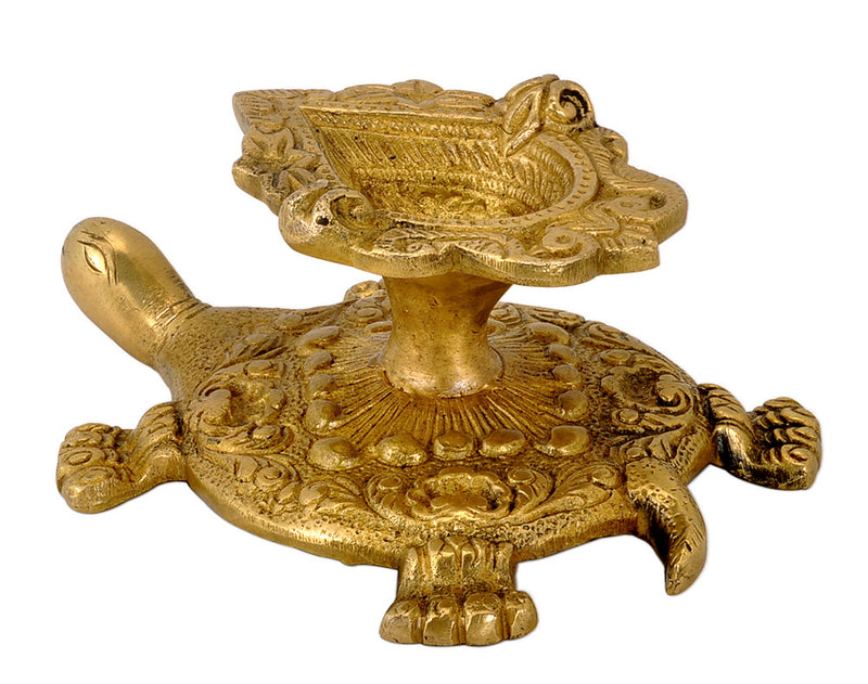 Brass Puja Diya on Tortoise