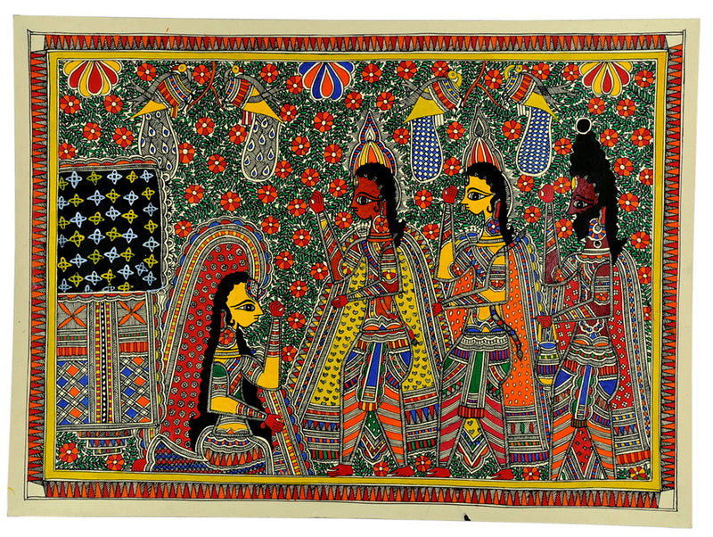 Lord Rama & Ahalya -Madhubani Painting on Handmade Paper