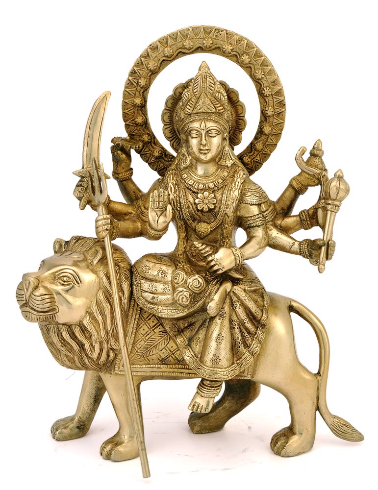 Ashtabhuja Durga - Brass Statue 12"