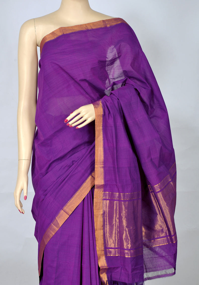 Purple Mangalagiri Cotton Saree with Zari Border
