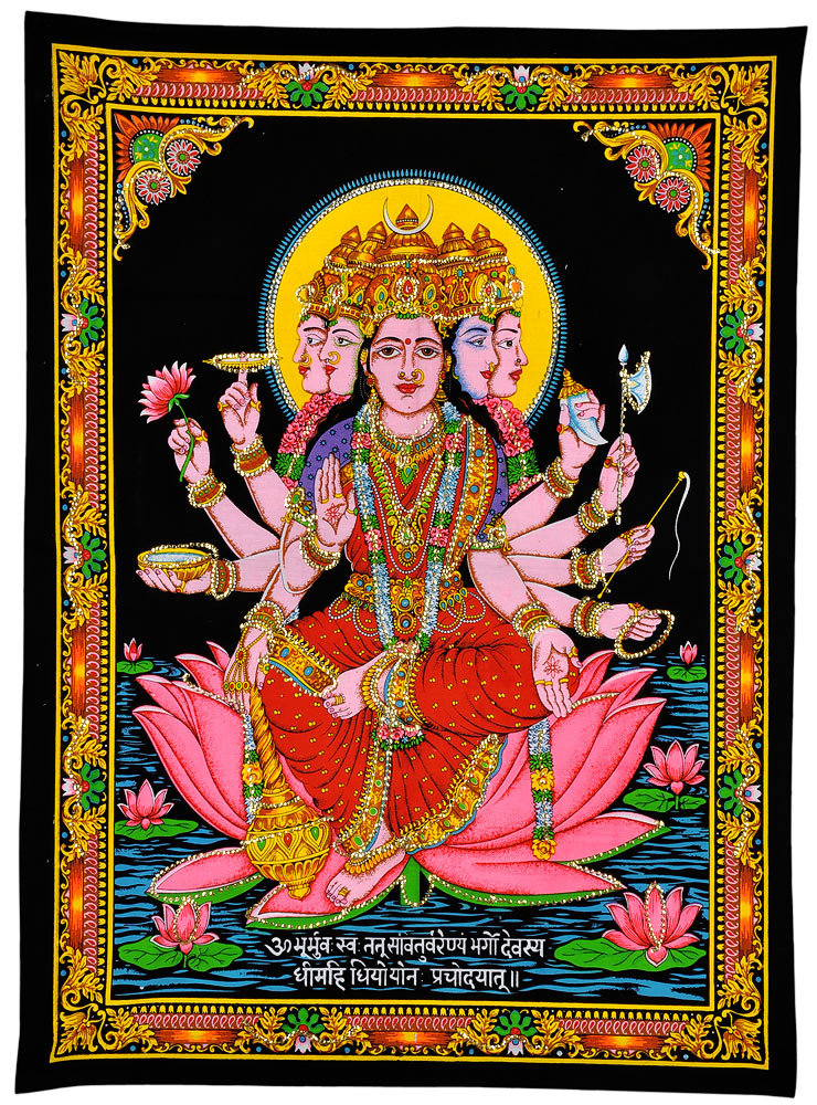 Veda Mata Gayatri - Sequin Decorated Cloth Print