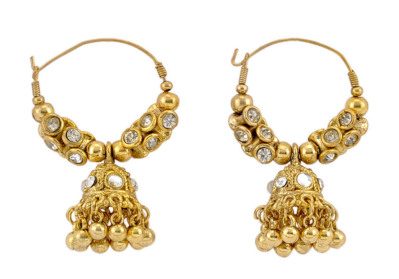 Golden Jhumki Embedded with Crystals