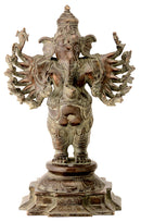 Sixteen Armed Lord Ganesha Antiquated Statue