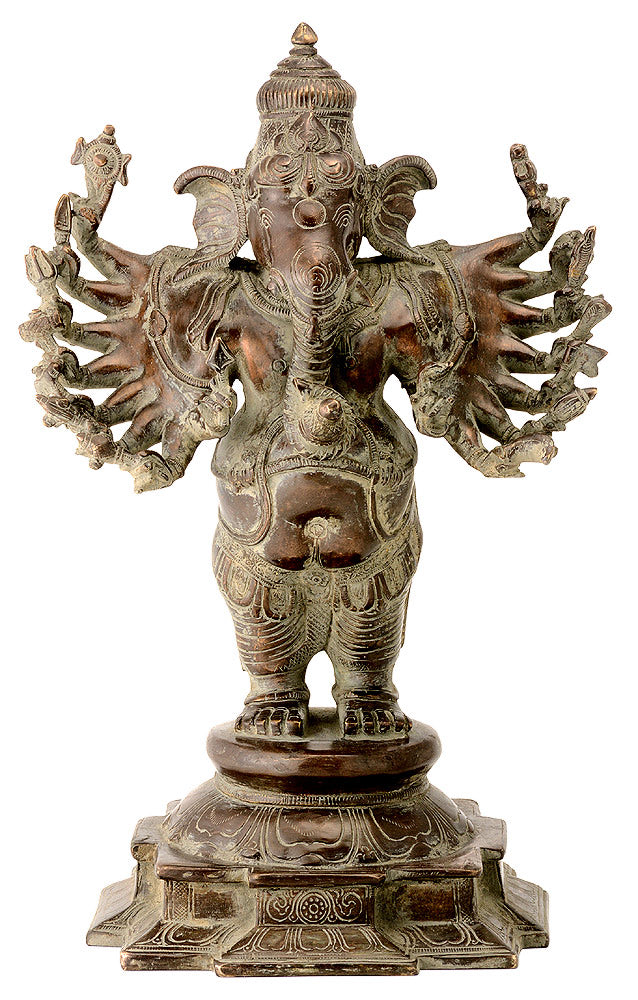 Sixteen Armed Lord Ganesha Antiquated Statue