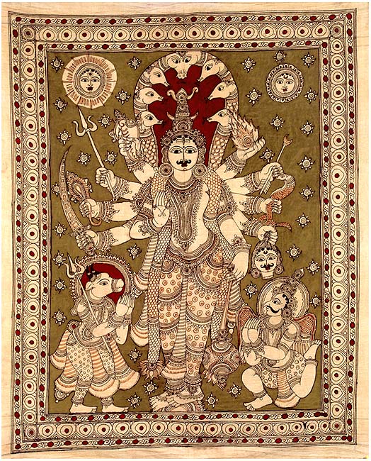 Shiva's Attendant Ferocious Virabhadra - Kalamkari Painting 46"