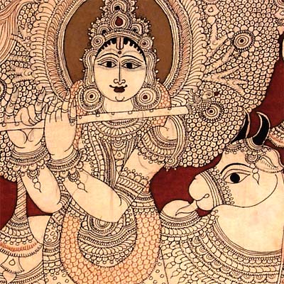 Lord Venugopala and Gopis - Large Kalamkari Painting