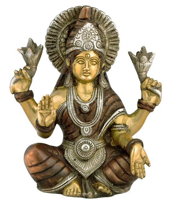 Seated Goddess Lakshmi - Brass Statue