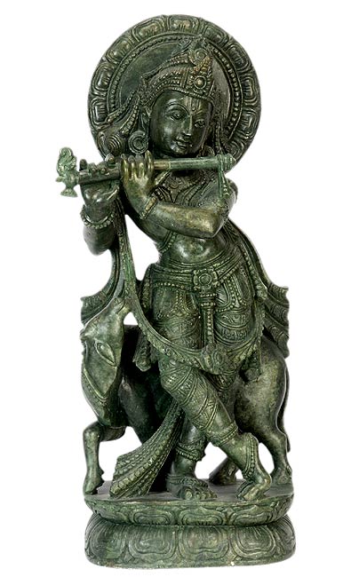 Cowherd Lord Krishna - Stone Statuette